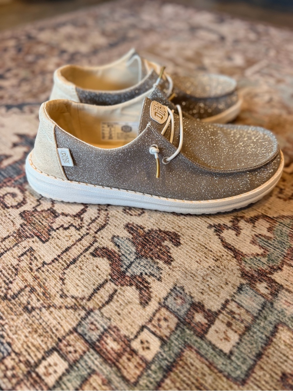 Hey Dude Womens Glitter Slip-On Flats - Silver/Gold - Picture 3 of 5